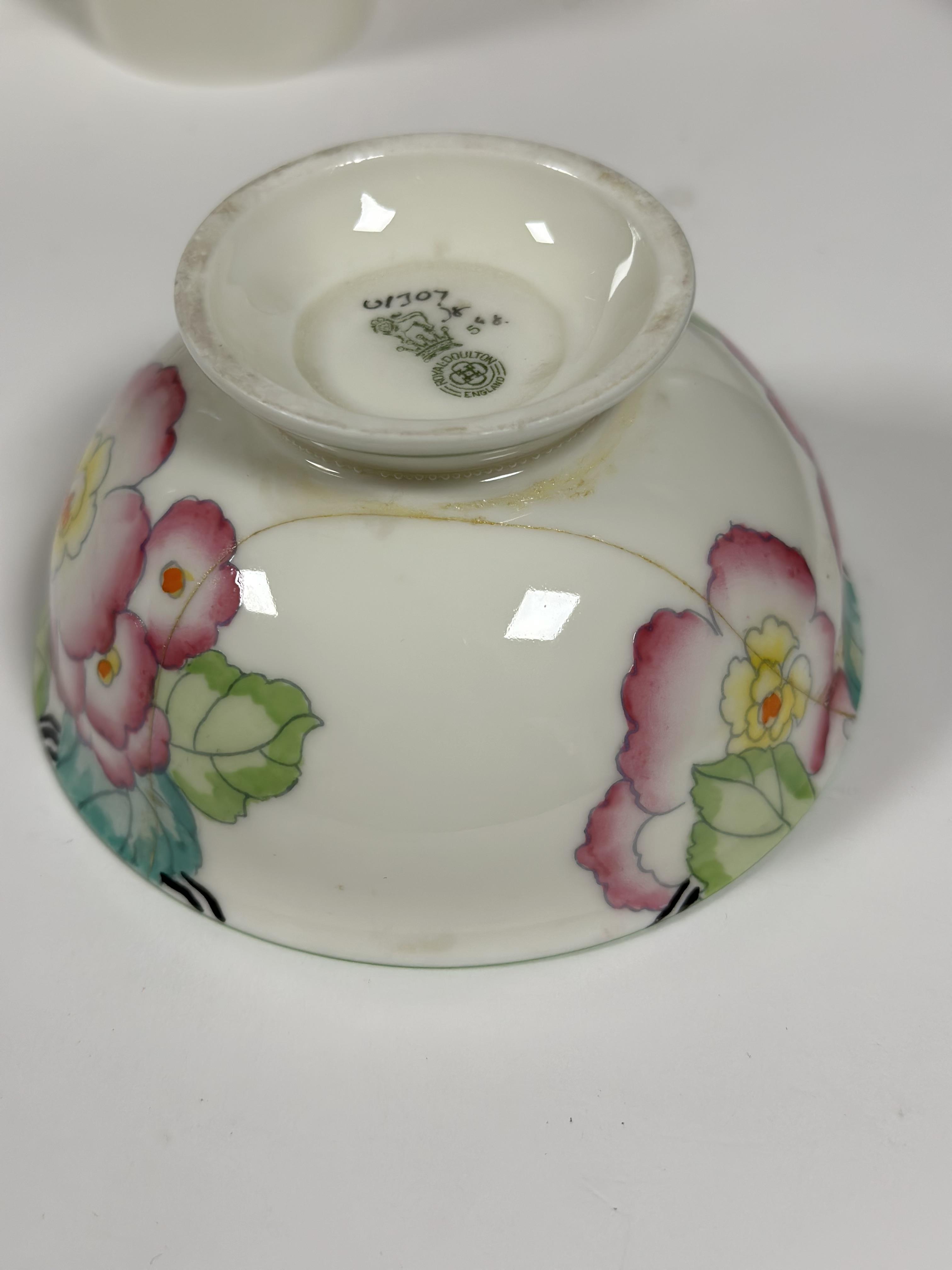 A Royal Doulton "Plaza"1920's style part tea service decorated with pink peonies and green - Image 7 of 7