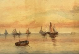 Unknown Artist, 19thc Primitive School, Fishing Boats off the Coast, watercolour, gilt glazed