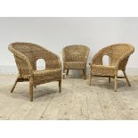 A pair of Lloyd Loom style Child's basket work tub chairs, (W45cm) together with another similar, (