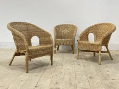 A pair of Lloyd Loom style Child's basket work tub chairs, (W45cm) together with another similar, (