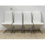 A set of four contemporary faux white leather and chrome dining chairs, H92cm, W42cm, D50cm