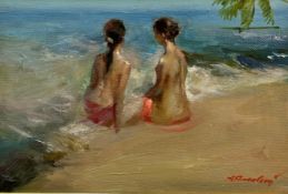 Andrey Yalanskiy, (Ukraine, b 1959-) Figures on a Beach, oil on canvas, signed bottom right,