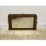 A Victorian bedroom over mantel mirror, the walnut frame with Tunbridge ware type inlay, 72cm x