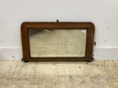 A Victorian bedroom over mantel mirror, the walnut frame with Tunbridge ware type inlay, 72cm x