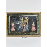 An Indian painting on fabric of an Elephant with mahot and figure riding on a gilded chair, with