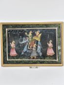 An Indian painting on fabric of an Elephant with mahot and figure riding on a gilded chair, with