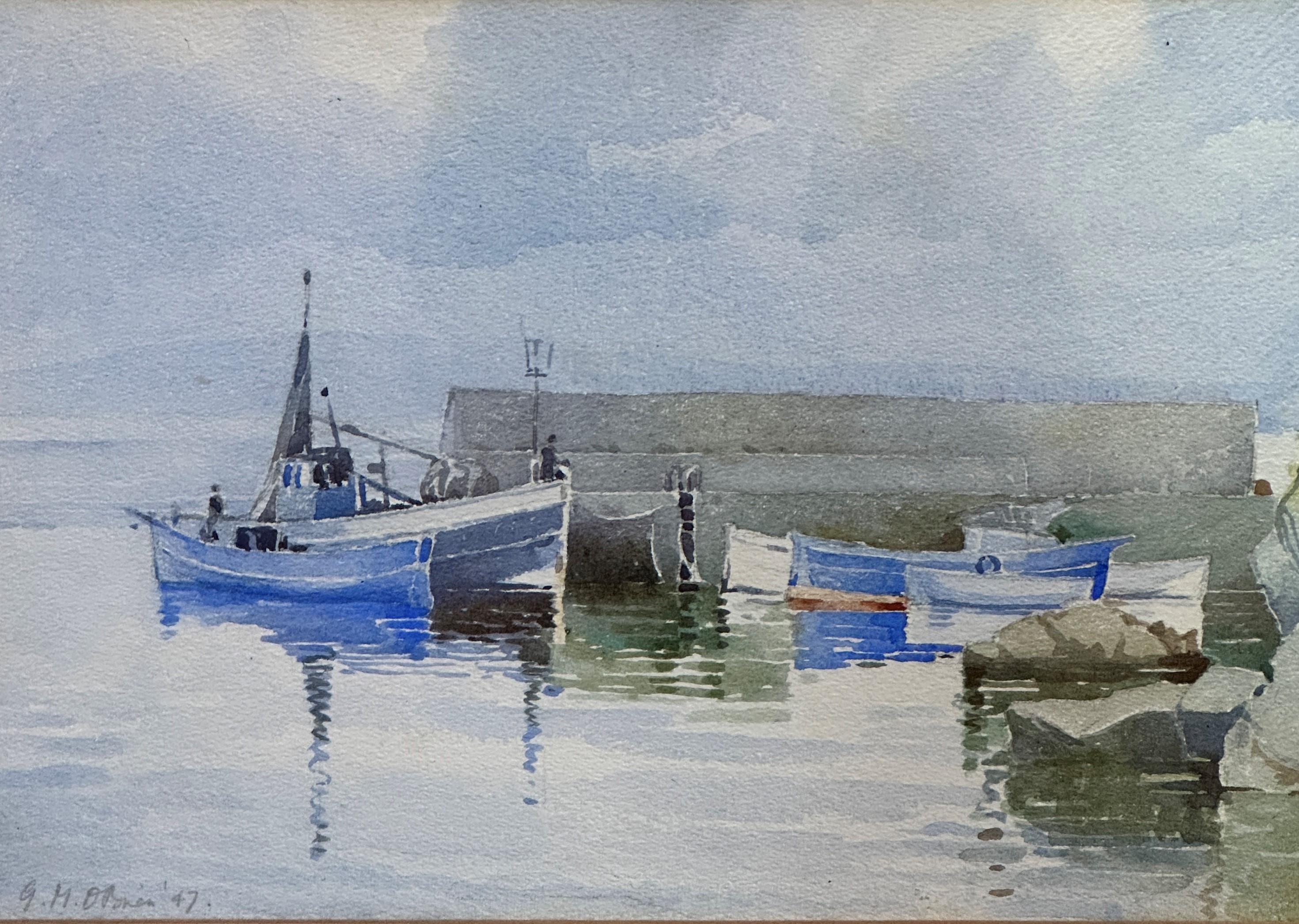 Geraldine Mary O'Brien, (Irish 1922-2014) Fishing Boats at Quayside, watercolour, signed and dated