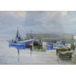 Geraldine Mary O'Brien, (Irish 1922-2014) Fishing Boats at Quayside, watercolour, signed and dated