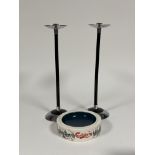 A pair of Ianthe 1950's black enameled, white metal cigarette stands ( h - 45cm) and a large ceramic