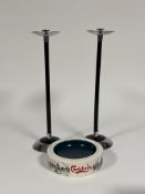 A pair of Ianthe 1950's black enameled, white metal cigarette stands ( h - 45cm) and a large ceramic