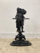 A Victorian style figural black painted cast metal stick stand, The Reaper H77cm