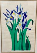 Lucy Unsworth, Irises, silk screen print, 3/8, signed in pencil, dated bottom right, oak glazed