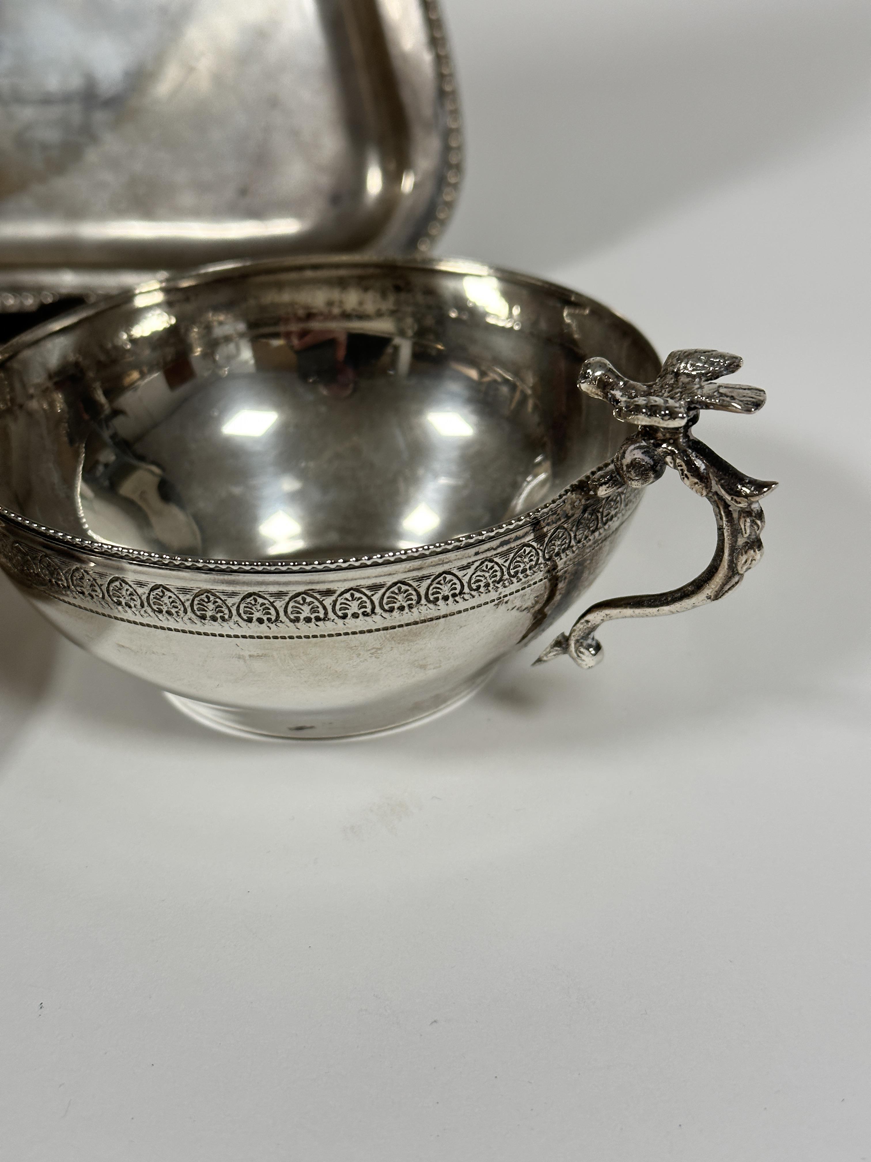 A white metal circular dish with faintly engraved inscription, American Academy Limassol, Class - Image 2 of 5