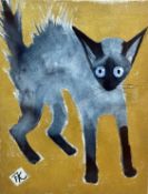 Terry Barron Kirkwood, Bluepoint Siamese Cat, watercolour on gilded paper, signed lower left, silver