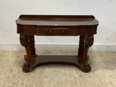 A Victorian mahogany Duchess wash stand, ledge back over bow front and frieze drawer, raised on