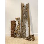 A pair of early 20th century Chinese floral pierce carved giltwood wall panels, some losses (L151cm)