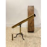 A Trotter of Glasgow brass telescope with folding tripod stand, stamped by maker, in original fitted