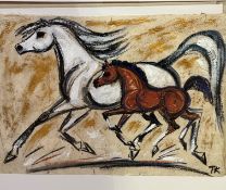 Terry Barron Kirkwood, (Scottish) A White Mare and her Foal, mixed media on handmade paper, signed