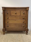 A large 19th century Scottish mahogany chest, with concealed frieze drawer over three short and