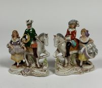 A pair of late 1960's-70's porcelain figures both of a Man on a Horse and accompanying Woman, one