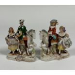 A pair of late 1960's-70's porcelain figures both of a Man on a Horse and accompanying Woman, one