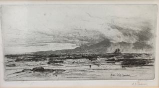 Sir David Young Cameron RA, (Scottish, 1865-1945) Arran, drypoint, signed in pencil bottom right,