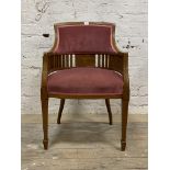 An Edwardian inlaid mahogany and upholstered drawing room chair, H88cm, W53cm, D54cm