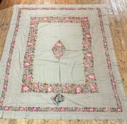 A stunning late 19th early 20thc bed cover of grey panelled cotton, the centre diamond with pink