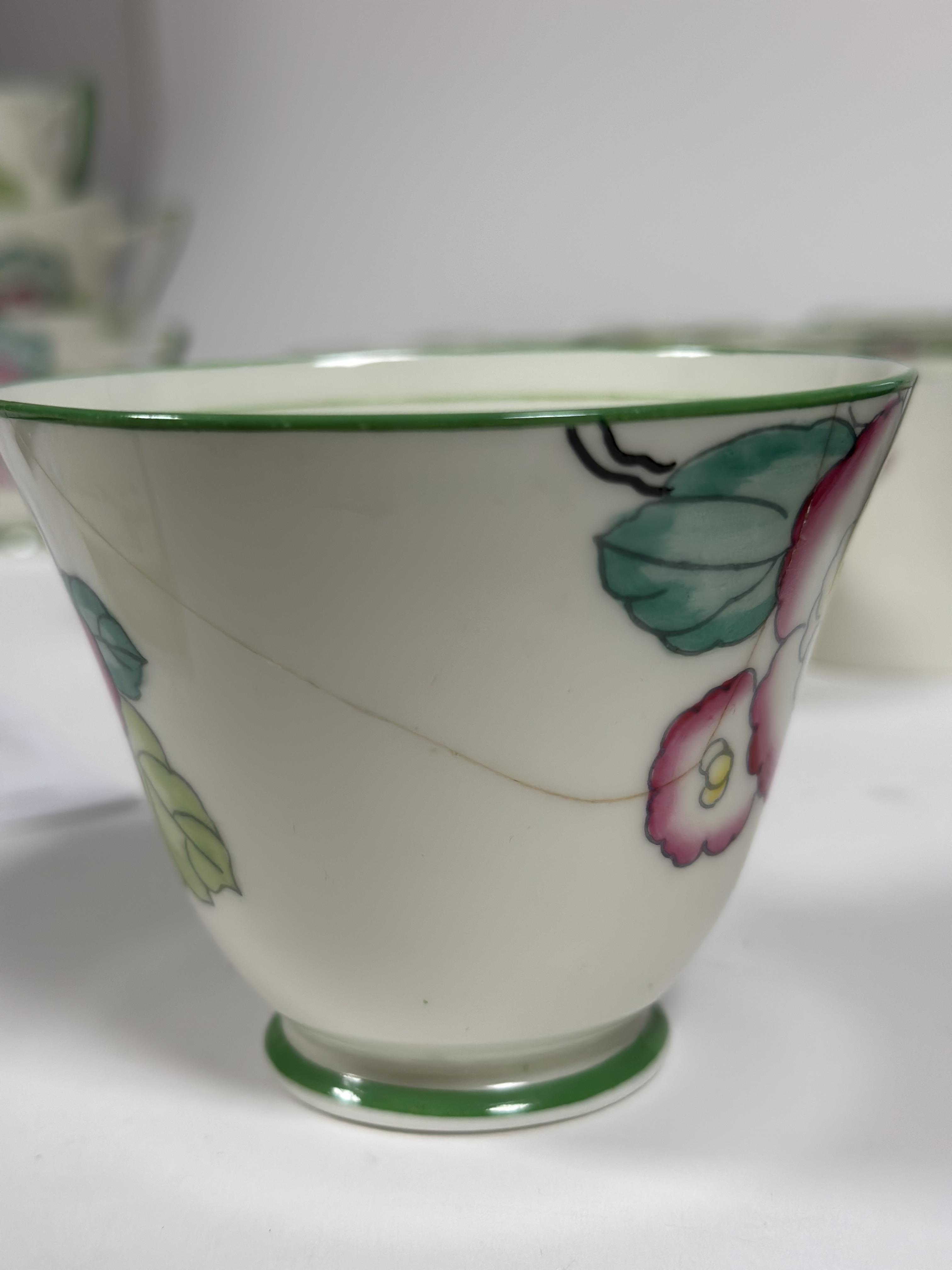 A Royal Doulton "Plaza"1920's style part tea service decorated with pink peonies and green - Image 2 of 7