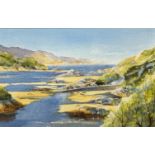 Jack Motley, (Scottish) Spring at a Pier, watercolour, signed bottom left, ebonised glazed frame, (