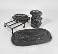 A brass rectangular kettle stand (5cm x 12cm x 14cm) and a Burns at the Plough cast iron panel,