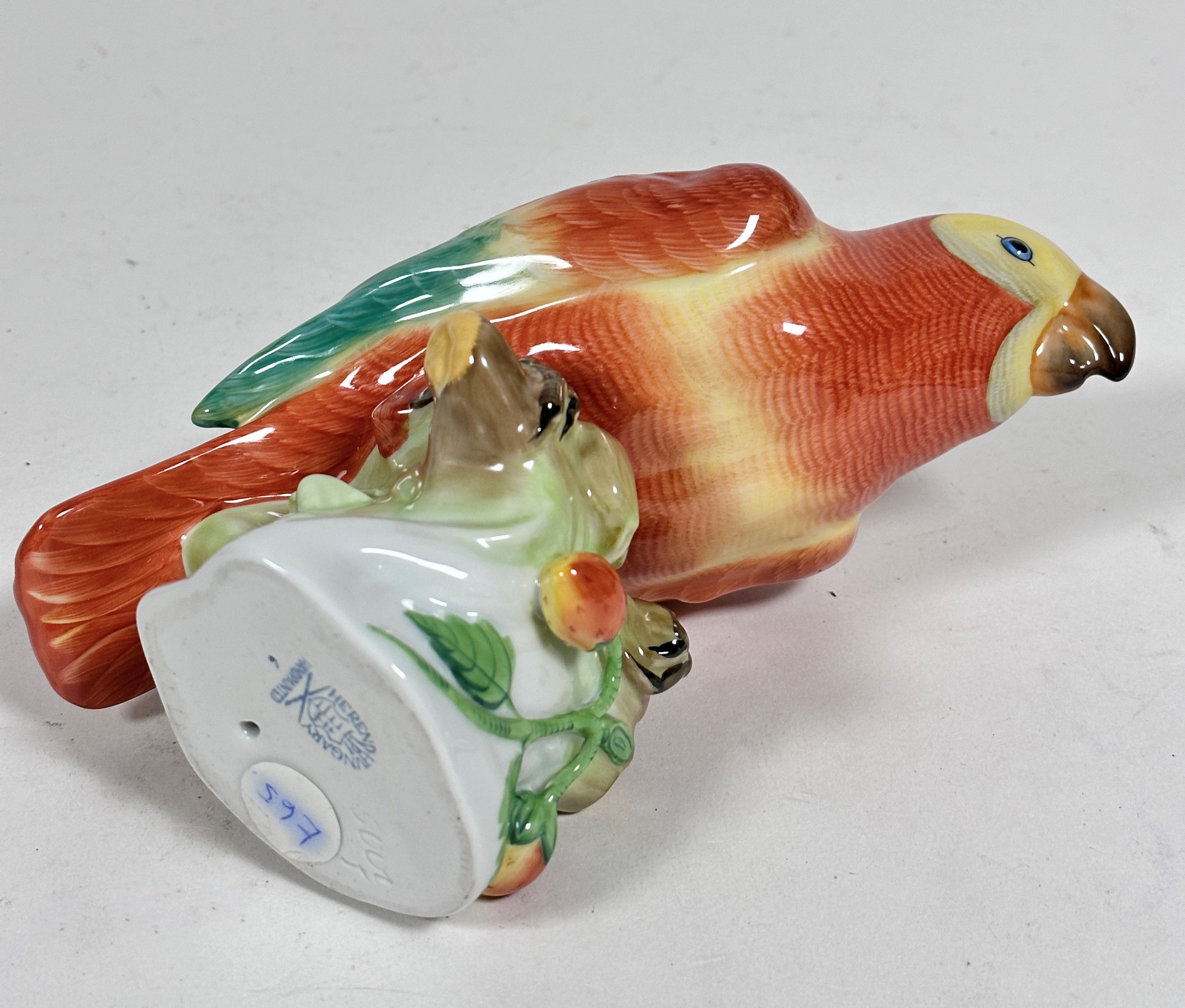 A Herend porcelain model of a Parakeet, decorated with feathered polychrome enamels (17cm x 14cm x - Image 3 of 3