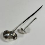 An Edinburgh silver Old English miniature sauce ladle with spiral stemmed column, (L: 12.5cm x