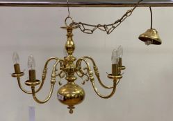 A Lacquered brass Dutch style five branch chandelier D65cm