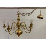 A Lacquered brass Dutch style five branch chandelier D65cm