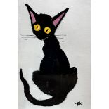 Terry Barron Kirkwood, Black Cat, pastel on textured paper, signed with initials bottom right,