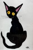 Terry Barron Kirkwood, Black Cat, pastel on textured paper, signed with initials bottom right,