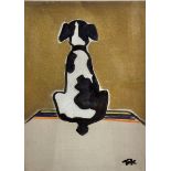 Terry Barron Kirkwood, (Scottish) A Black and White Dog Seated Facing Away, mixed media on