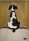 Terry Barron Kirkwood, (Scottish) A Black and White Dog Seated Facing Away, mixed media on