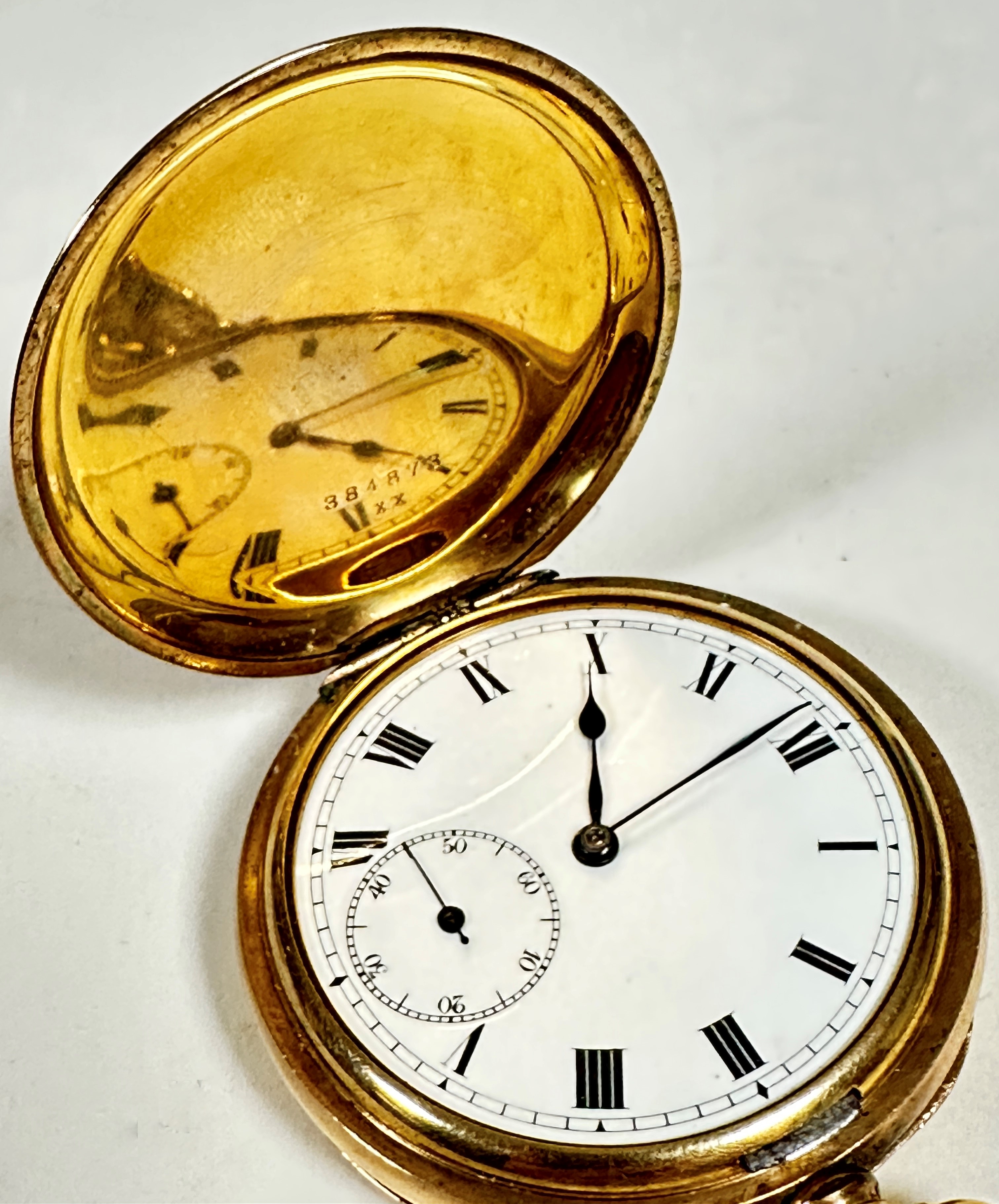 A gentleman's gilt metal full Hunter pocket watch. enamelled dial and subsidiaries dial, seconds - Image 2 of 2