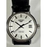 A gentleman's Longines Conquest automatic stainless steel wristwatch on leather strap, with silvered