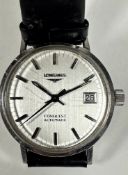 A gentleman's Longines Conquest automatic stainless steel wristwatch on leather strap, with silvered