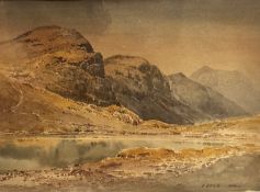 Edward Grieg Hall (1929-2017) Lakeland Landscape, watercolour, signed bottom right, oak glazed