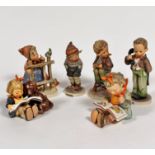 A group of six Hummel pottery figures including March Wind, Hello, (tallest H 15.5cm)
