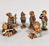 A group of six Hummel pottery figures including March Wind, Hello, (tallest H 15.5cm)