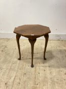 An early 20th century oak and beech occasional table with octagonal top on cabriole supports, H53cm,