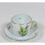 A Hungarian Herend porcelain handpainted Thistle "Cirsium Valgare" with basket weave border, the cup