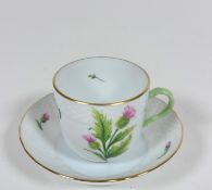 A Hungarian Herend porcelain handpainted Thistle "Cirsium Valgare" with basket weave border, the cup