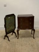 A mid to late 20th century mahogany bow front bedside chest, fitted with three drawers, raised on