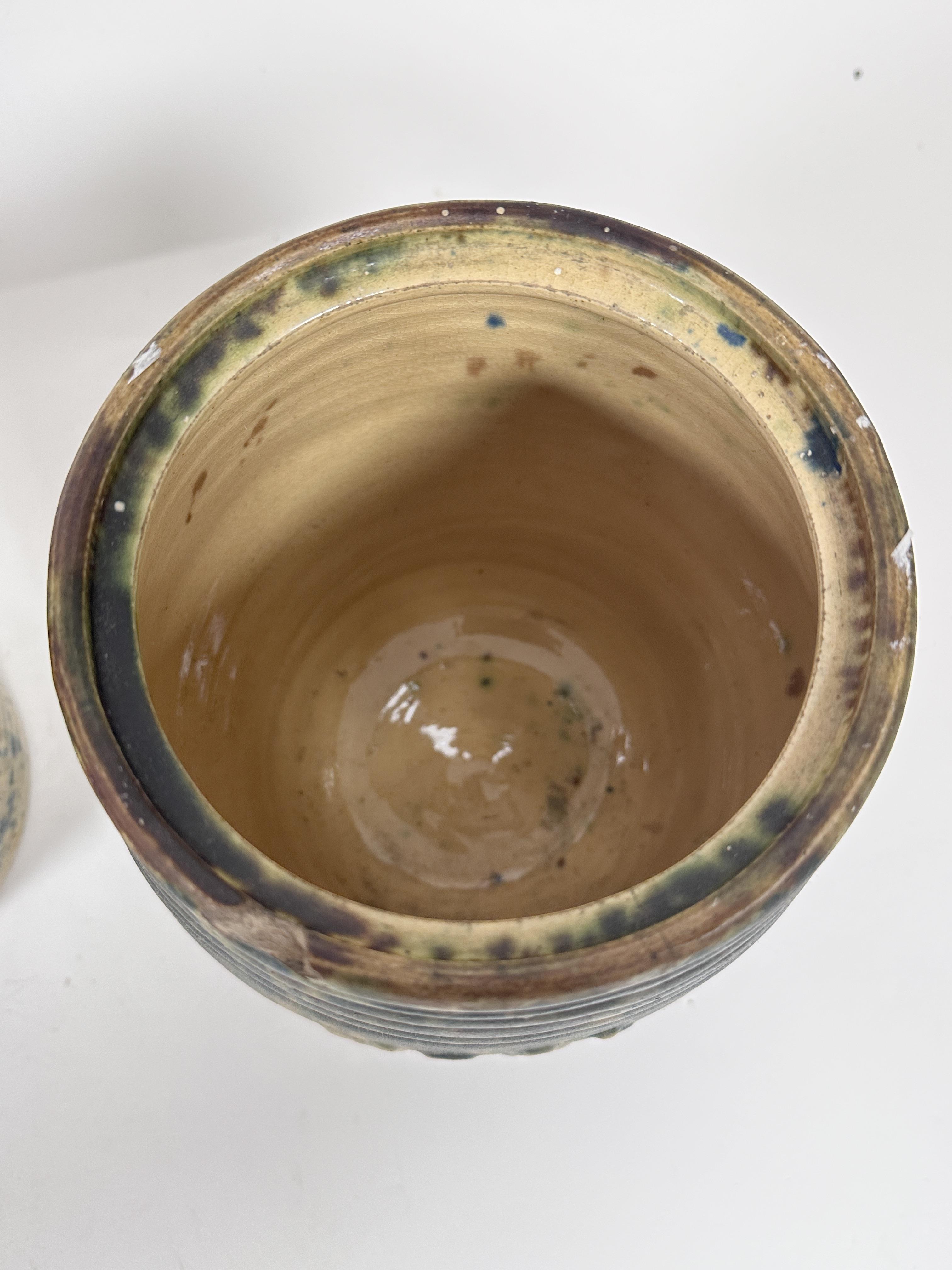 A set of four possibly Methven pottery ribbed barrel storage jars including meal, sugar, flour and - Image 8 of 9